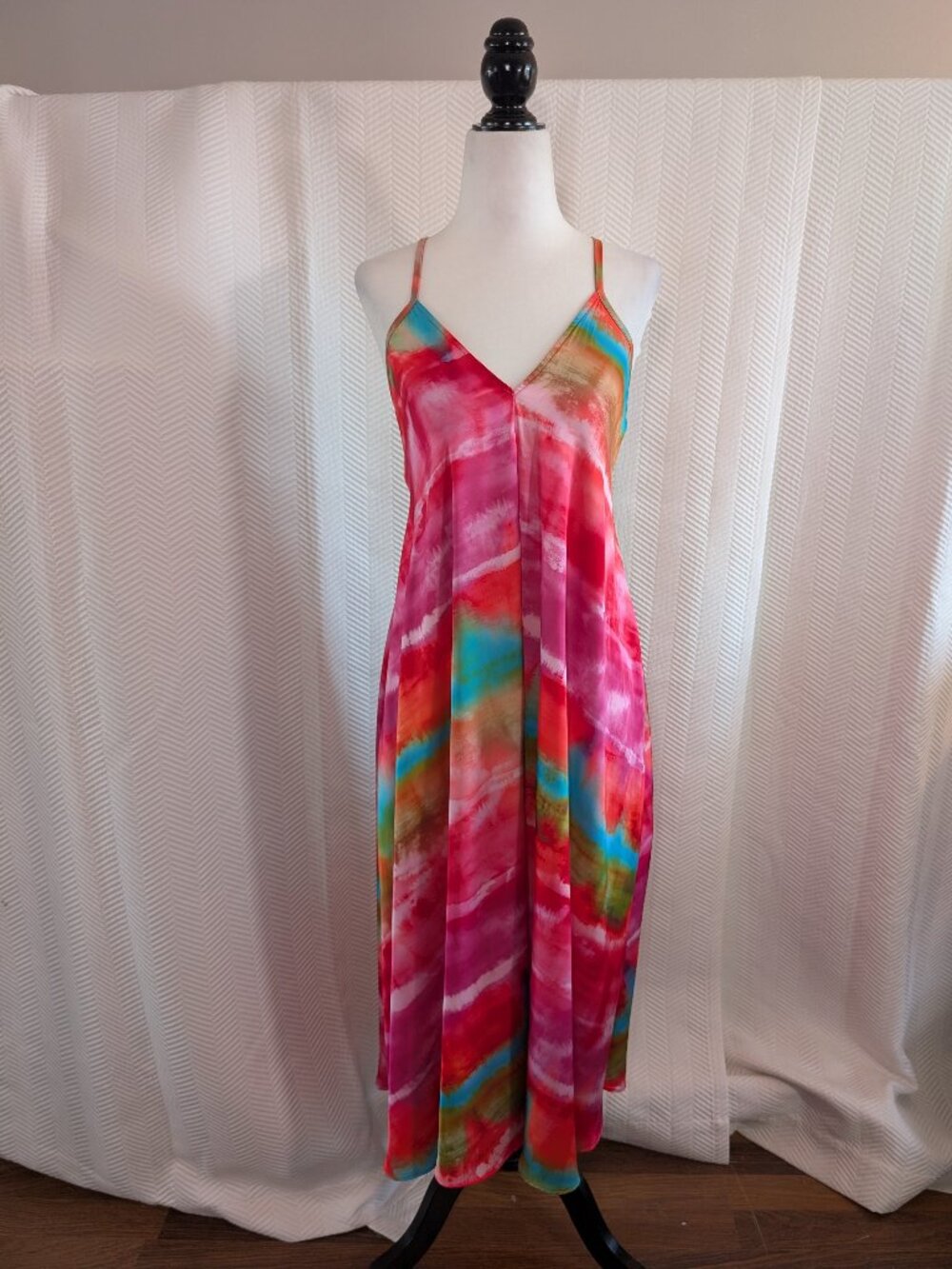 Banana Moon Tie Dye Satin Maxi Dress Cover Up Open Back Medium Vacation Resort